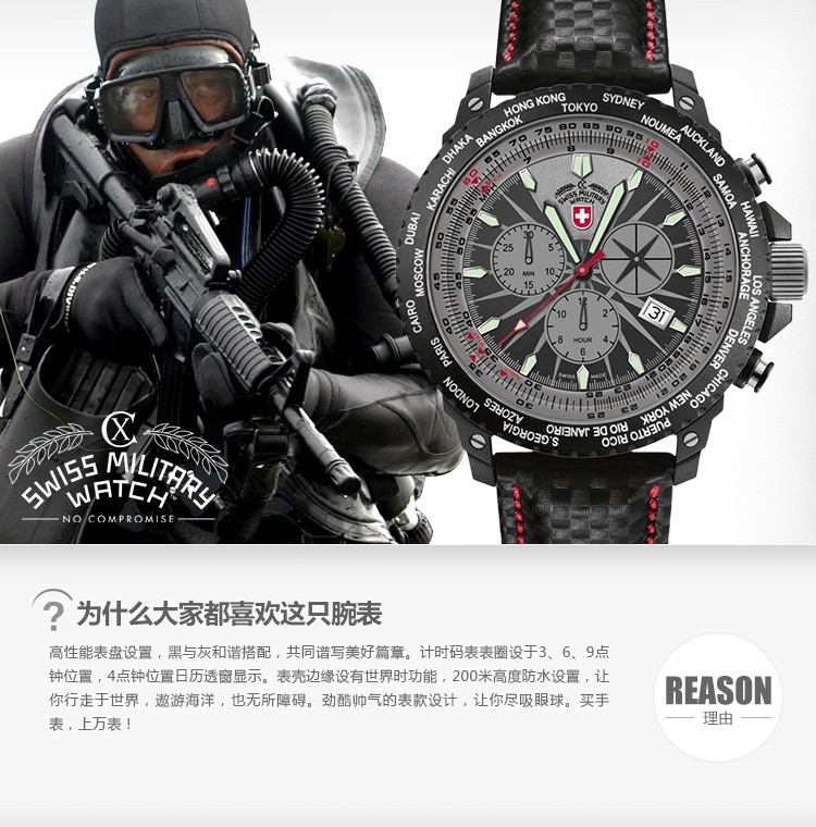 瑞士军表SWISS MILITAR-空军Luftwaffe系列 24761 男士飞行表