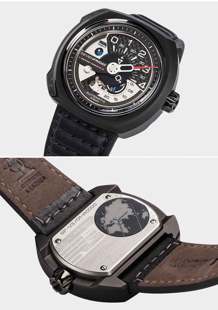 sevenfriday-V系列 V3-01 黑金朋克工业元素自动机械男表